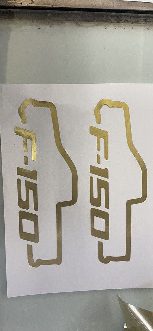 5.5x2 inch “f-150” Gold truck cutout decal vynil 2pcs (11.5x4.5 for shipping)