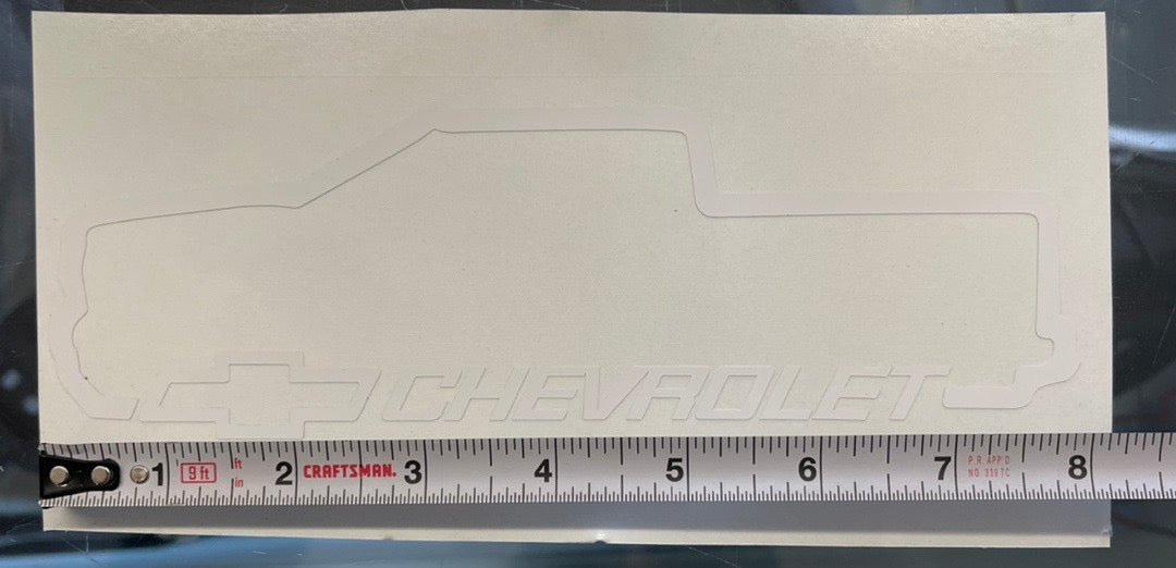 8x2.5 inch white chvrolet truck Decal vynil (4x9 for shipping