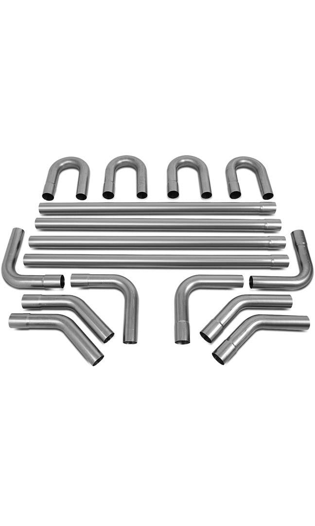 16Pcs 2 Inches Mild Steel DIY Custom Exhaust Tubing Mandrel Bend Pipes Straight & U-Bend Kit, Universal Fit ZTL-20RAW