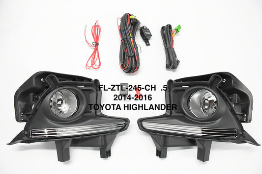 Front Bumper Chrome Fog Lights With Switch Enhance visibility for 14-16 Toyota Highlander FL-ZTL-245-CH